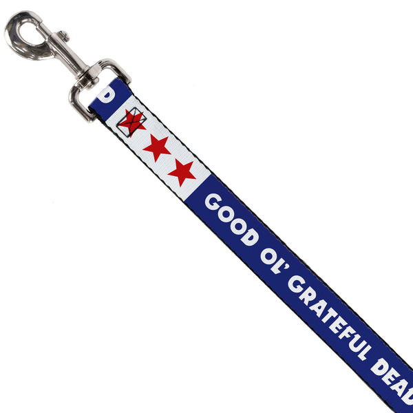 Buckle-Down Dog Leash - GOOD OL' GRATEFUL DEAD Text And Stars Blue/White/Red