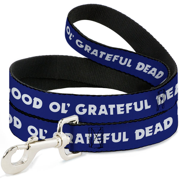 Buckle-Down Dog Leash - GOOD OL' GRATEFUL DEAD Text and Stars Blue/White/Red