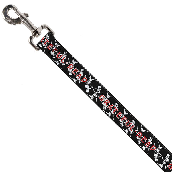 Buckle-Down Dog Leash - GRATEFUL DEAD Dancing Skeletons And Text Black/White/Red
