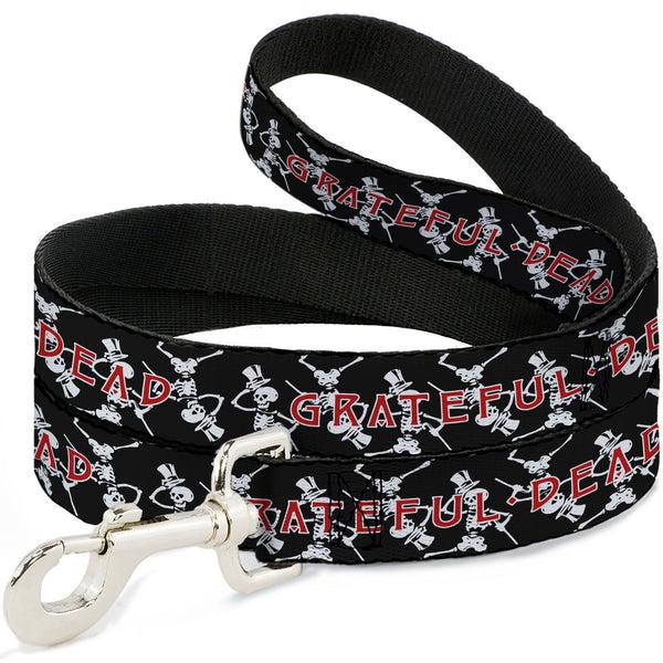 Buckle-Down Dog Leash - GRATEFUL DEAD Dancing Skeletons and Text Black/White/Red