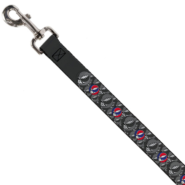 Buckle-Down Dog Leash - GRATEFUL DEAD Text And Skull And Roses Round Logo Black/Yellow