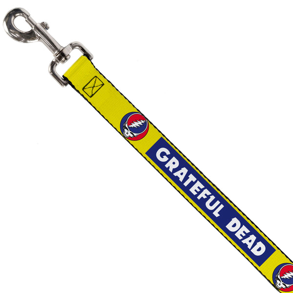 Buckle-Down Dog Leash - GRATEFUL DEAD Text Box And Steal Your Face Logo Yellow/Blue/White