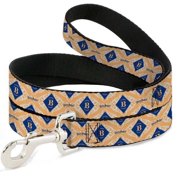 Buckle-Down Dog Leash - HARRY POTTER Butterbeer Diamond Logo White/Yellow/Blue