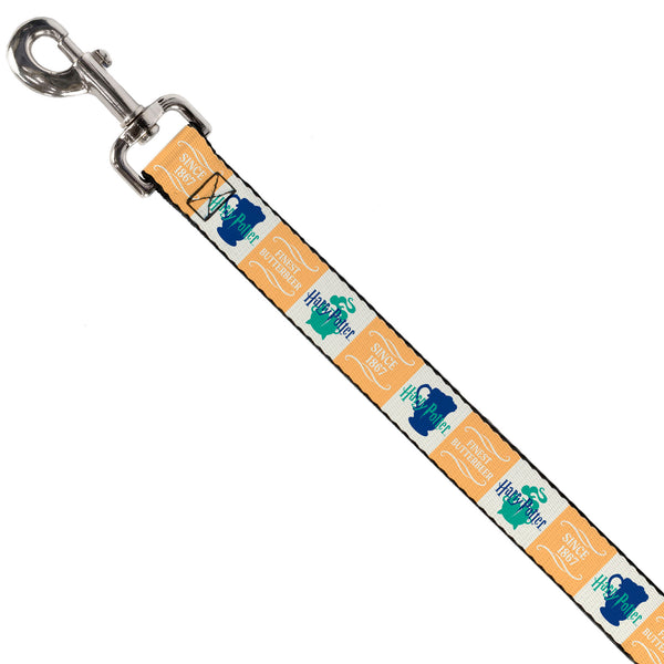 Buckle-Down Dog Leash - Harry Potter FINEST BUTTERBEER SINCE 1867 Icon Blocks Yellow/White/Blues