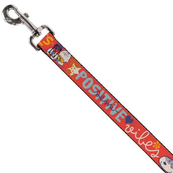 Buckle-Down Dog Leash - Peanuts Gang SEMI-POSITIVE VIBES Quote Red/Blues/White