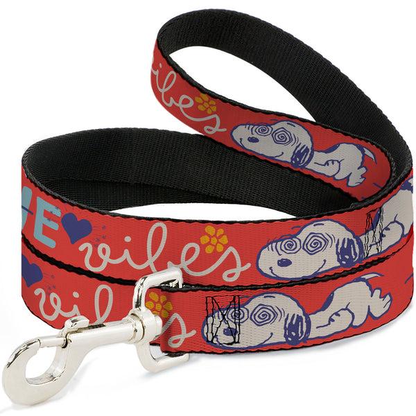 Buckle-Down Dog Leash - Peanuts Gang SEMI-POSITIVE VIBES Quote Red/Blues/White