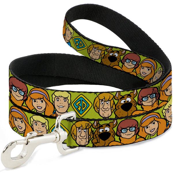 Buckle-Down Dog Leash - Scooby Doo Character Faces Close-Up Green