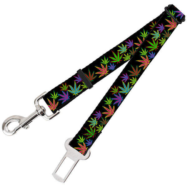 Buckle-Down Dog Safety Seatbelt For Cars - Multi Marijuana Leaves Black/Multi Color