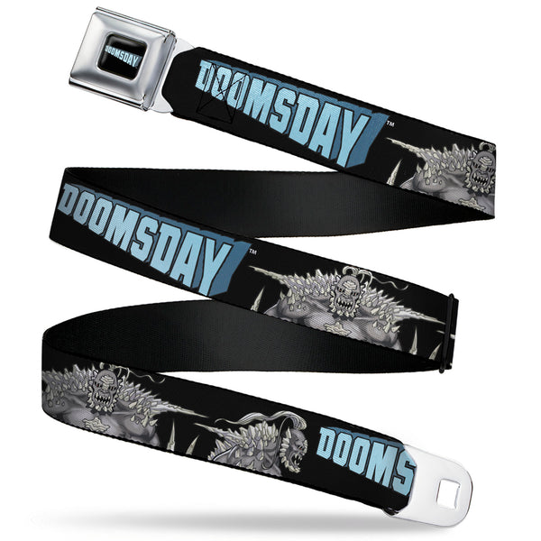 Buckle-Down DOOMSDAY Title Logo Full Color Black Seatbelt Belt - DC Superman Villain DOOMSDAY Pose and Title Logo Black Webbing