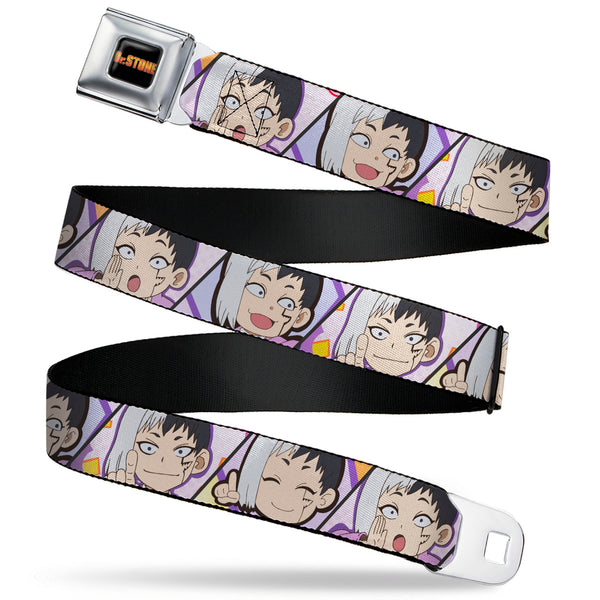 Buckle-Down DR. STONE Title Logo Full Color Black/Orange Seatbelt Belt - Dr. Stone Chibi Gen Asagiri Expression Blocks Webbing