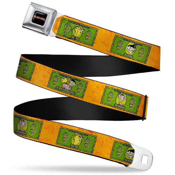 Buckle-Down ED EDD N EDDY Title Logo Full Color Black/White/Red Seatbelt Belt - Ed Edd N Eddy Money Notes And Icons Orange/Greens Webbing