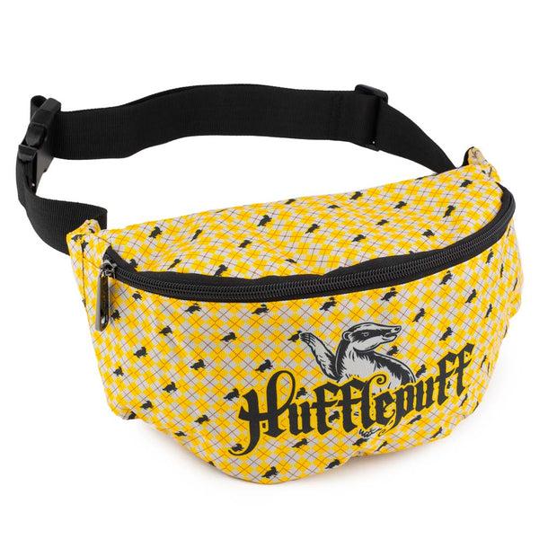 Buckle-Down Fanny Pack - Harry Potter Hufflepuff Badger With Shield Argyle Gray Yellow