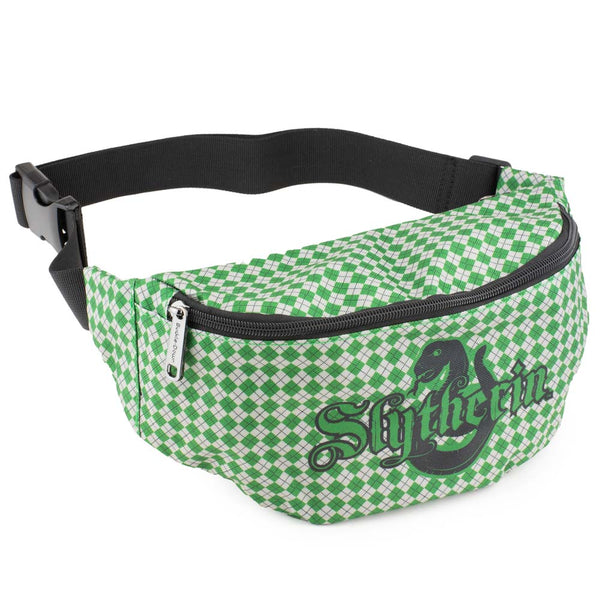 Buckle-Down Fanny Pack - Harry Potter Slytherin Snake with Shield Argyle Gray Green