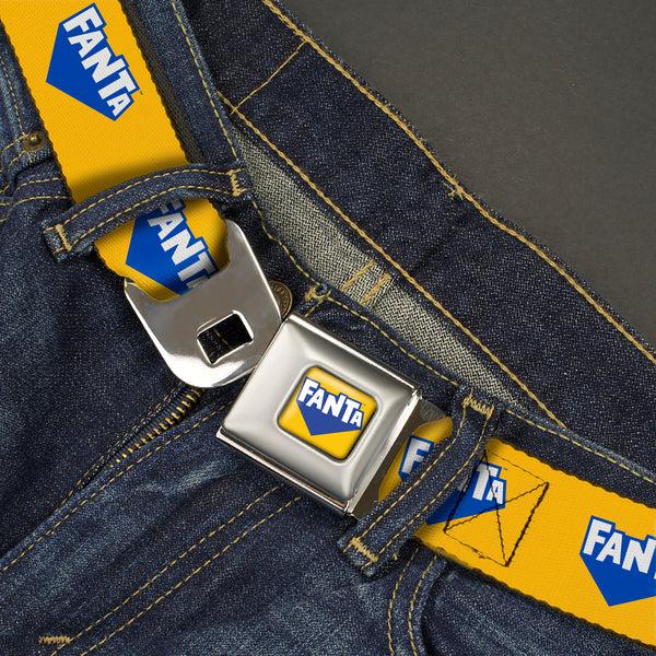 Buckle-Down FANTA Logo Full Color Pineapple Yellow/Blue/White Seatbelt Belt - FANTA Logo Pineapple Yellow/Blue/White Webbing