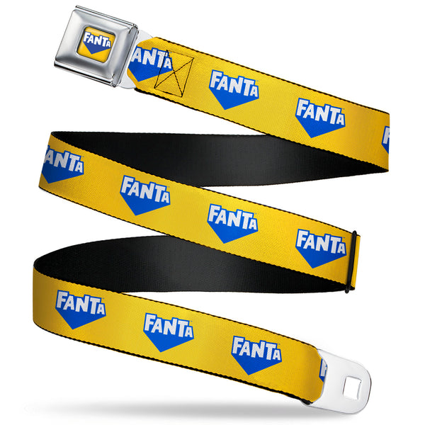 Buckle-Down FANTA Logo Full Color Pineapple Yellow/Blue/White Seatbelt Belt - FANTA Logo Pineapple Yellow/Blue/White Webbing