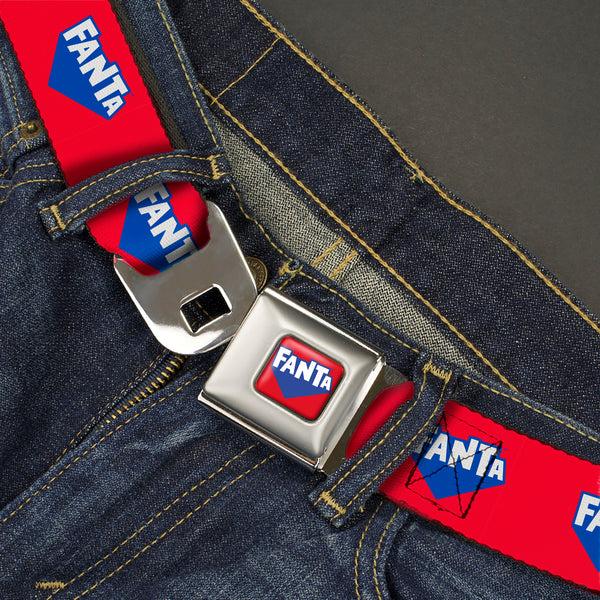 Buckle-Down FANTA Logo Full Color Strawberry Red/Blue/White Seatbelt Belt - FANTA Logo Strawberry Red/Blue/White Webbing