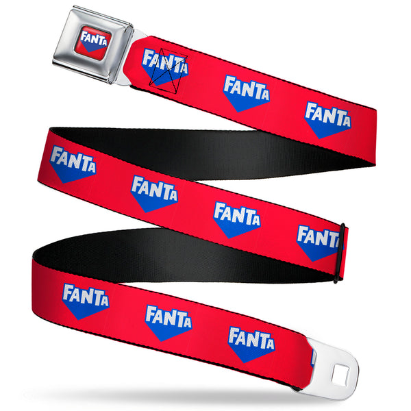 Buckle-Down FANTA Logo Full Color Strawberry Red/Blue/White Seatbelt Belt - FANTA Logo Strawberry Red/Blue/White Webbing