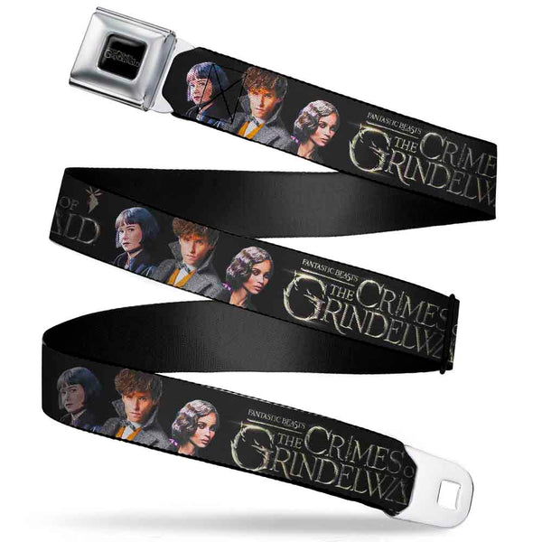 Buckle-Down FANTASTIC BEASTS THE CRIMES OF GRINDELWALD Logo Full Color Black/Silvers Seatbelt Belt - FANTASTIC BEASTS THE CRIMES OF GRINDELWALD 3-Character Group Pose Black/Silvers Webbing