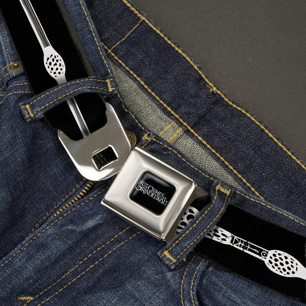 Buckle-Down FANTASTIC BEASTS THE CRIMES OF GRINDEWALD Logo Full Color Black/White Seatbelt Belt - Fantastic Beasts The Crimes Of Grindelwald Elder Wand Black/White Webbing