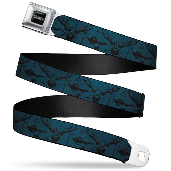 Buckle-Down FANTASTIC BEASTS THE CRIMES OF GRINDEWALD Logo Full Color Black/White Seatbelt Belt - Fantastic Beasts The Crimes of Grindelwald Icons/Beasts Collage Blue/Black Webbing