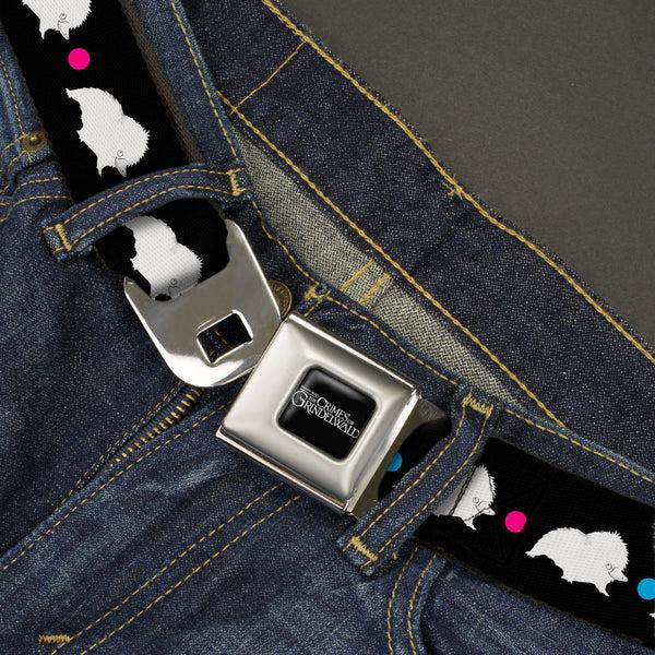 Buckle-Down FANTASTIC BEASTS THE CRIMES OF GRINDEWALD Logo Full Color Black/White Seatbelt Belt - Fantastic Beasts The Crimes Of Grindelwald Baby Niffler Pose/Dots Black/White/Pink/Blue Webbing