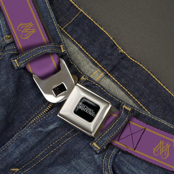 Buckle-Down FANTASTIC BEASTS THE CRIMES OF GRINDEWALD Logo Full Color Black/White Seatbelt Belt - Fantastic Beasts The Crimes Of Grindelwald Ministry Of Magic Icon Purple/Gold Webbing