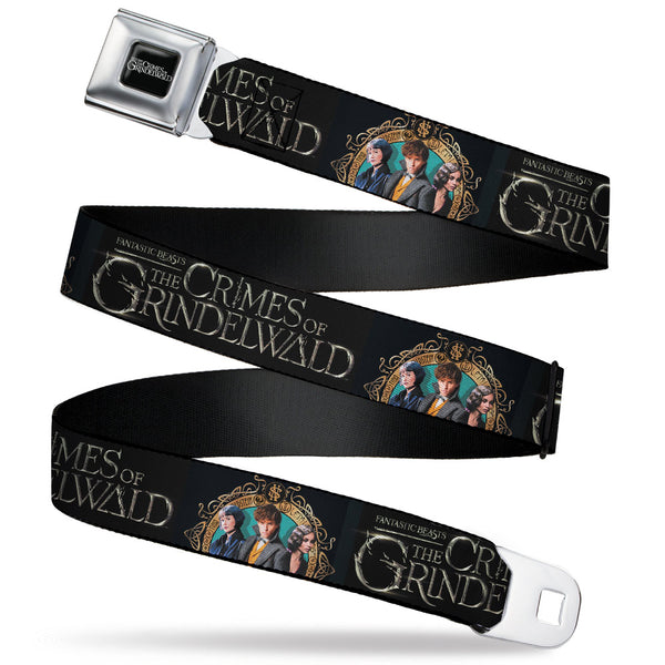 Buckle-Down FANTASTIC BEASTS THE CRIMES OF GRINDEWALD Logo Full Color Black/White Seatbelt Belt - FANTASTIC BEASTS THE CRIMES OF GRINDELWALD 3-Character Group Pose2 Black/Silvers Webbing