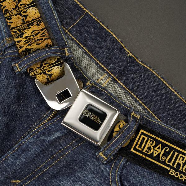 Buckle-Down FANTASTIC BEASTS THE CRIMES OF GRINDEWALD Logo Full Color Black/Golds Seatbelt Belt - Fantastic Beasts The Crimes Of Grindelwald OBSCURUS BOOKS Binding Black/Golds Webbing