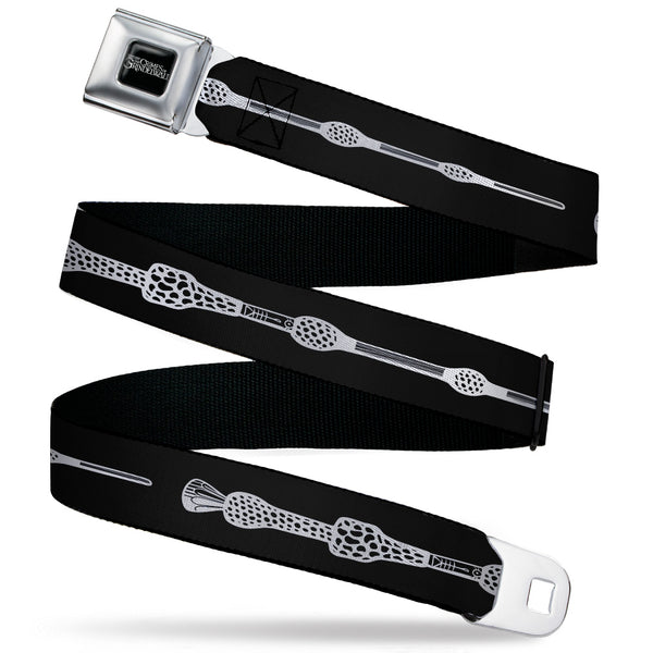 Buckle-Down FANTASTIC BEASTS THE CRIMES OF GRINDEWALD Logo Full Color Black/White Seatbelt Belt - Fantastic Beasts The Crimes of Grindelwald Elder Wand Black/White Webbing