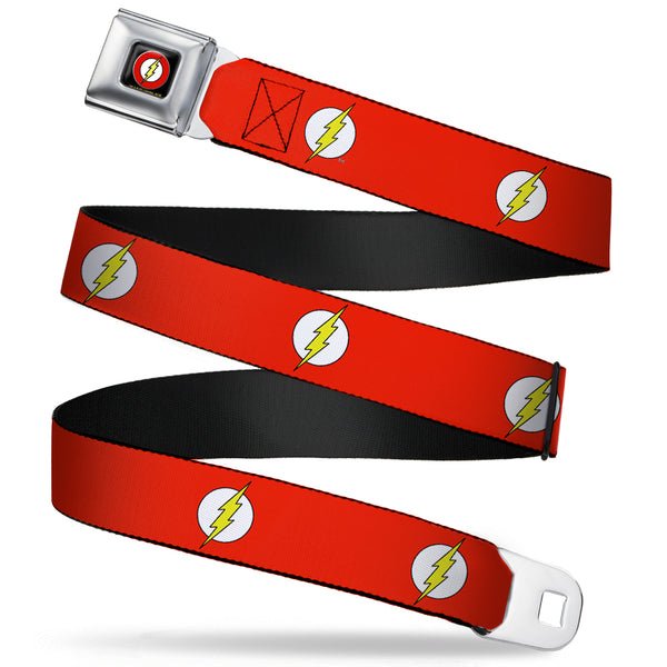 Buckle-Down Flash Logo Black Seatbelt Belt - Flash Logo Red/White/Yellow Webbing