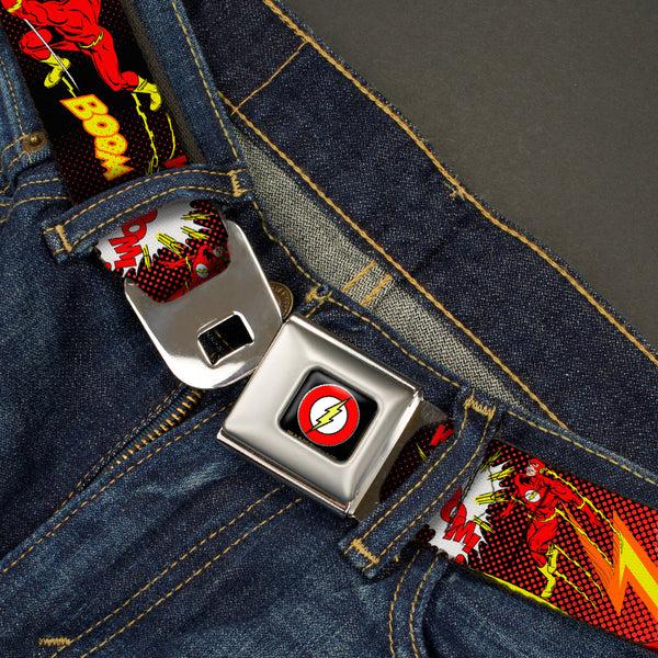 Buckle-Down Flash Logo Black Seatbelt Belt - The Flash BOOM-KABOOM Webbing