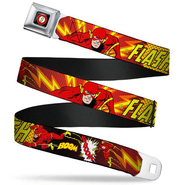 Buckle-Down Flash Logo Black Seatbelt Belt - The Flash BOOM-KABOOM Webbing