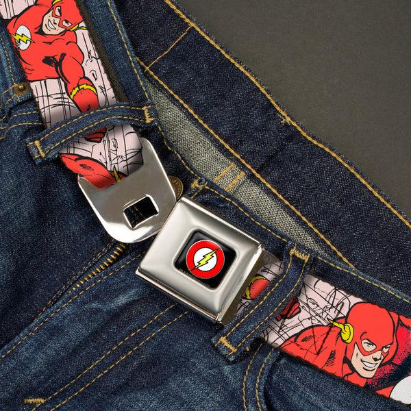 Buckle-Down Flash Logo Black Seatbelt Belt - The Flash In Action Webbing