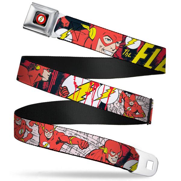 Buckle-Down Flash Logo Black Seatbelt Belt - The Flash in Action Webbing