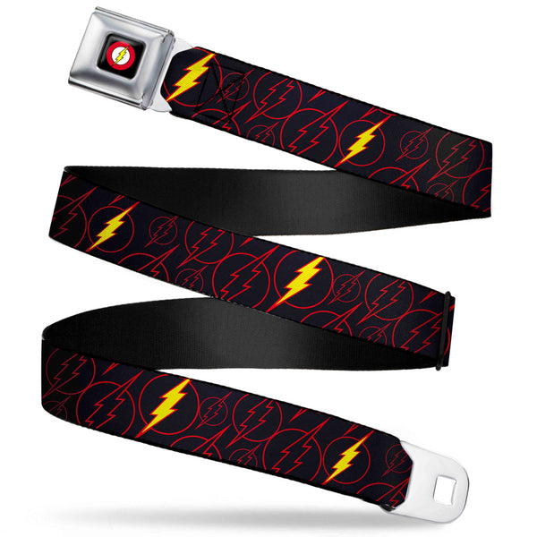 Buckle-Down Flash Logo Full Color Black Seatbelt Belt - The Flash Logo13 Scattered Black/Red/Yellow Webbing
