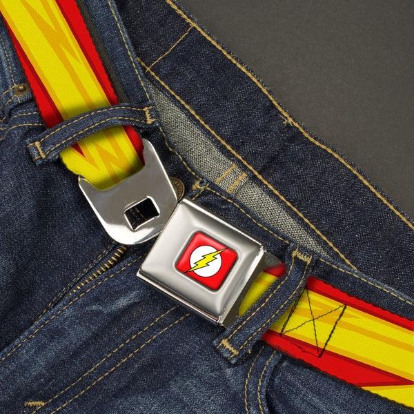 Buckle-Down Flash Logo Full Color Red White Yellow Seatbelt Belt - The Flash Bolt Stripe Reds/Yellows Webbing
