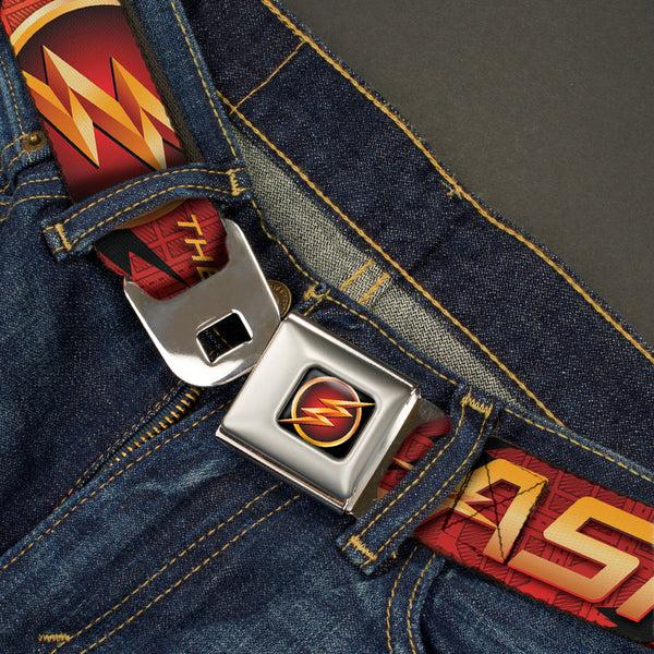 Buckle-Down Flash Logo3 Full Color Black Gold Red Seatbelt Belt - THE FLASH/Logo3/Poses Black/Red/Gold Webbing