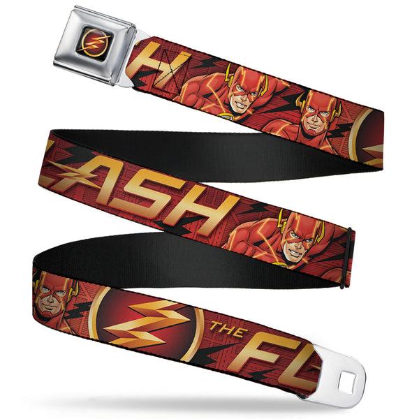 Buckle-Down Flash Logo3 Full Color Black Gold Red Seatbelt Belt - THE FLASH/Logo3/Poses Black/Red/Gold Webbing
