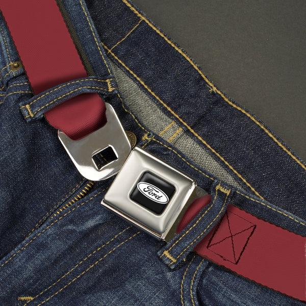 Buckle-Down Ford Emblem Seatbelt Belt - Burgundy Webbing