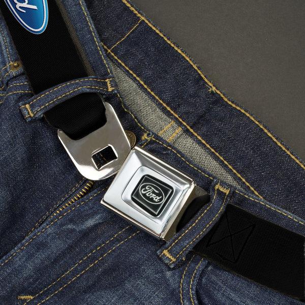 Buckle-Down Ford Emblem Seatbelt Belt - Ford Oval Logo REPEAT Webbing