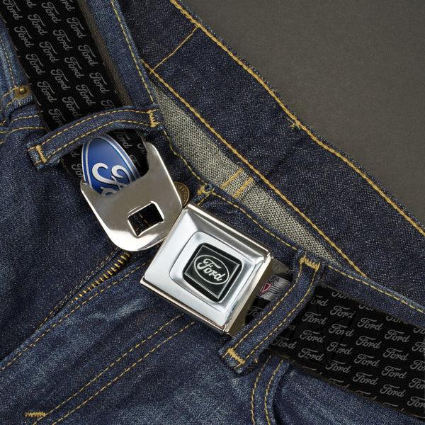 Buckle-Down Ford Emblem Seatbelt Belt - Ford Oval REPEAT W/Text Webbing