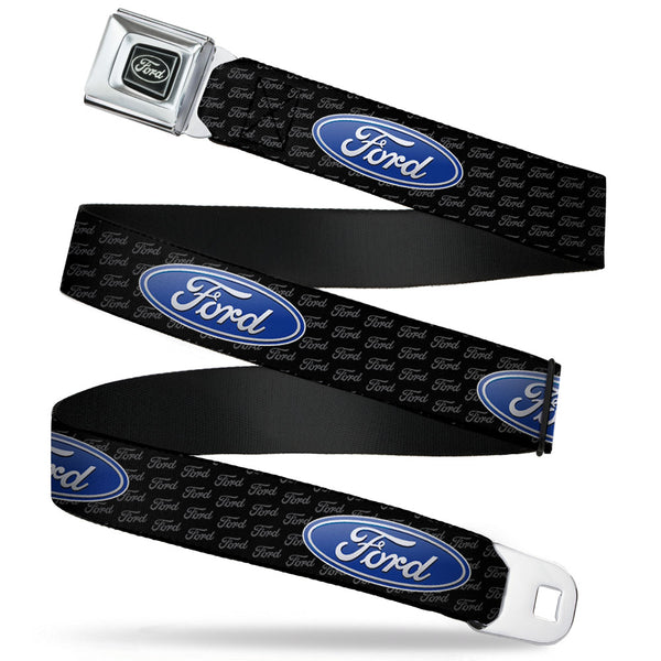 Buckle-Down Ford Emblem Seatbelt Belt - Ford Oval REPEAT W/Text Webbing