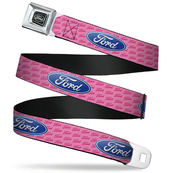 Buckle-Down Ford Emblem Seatbelt Belt - Ford Oval W/Text PINK REPEAT Webbing