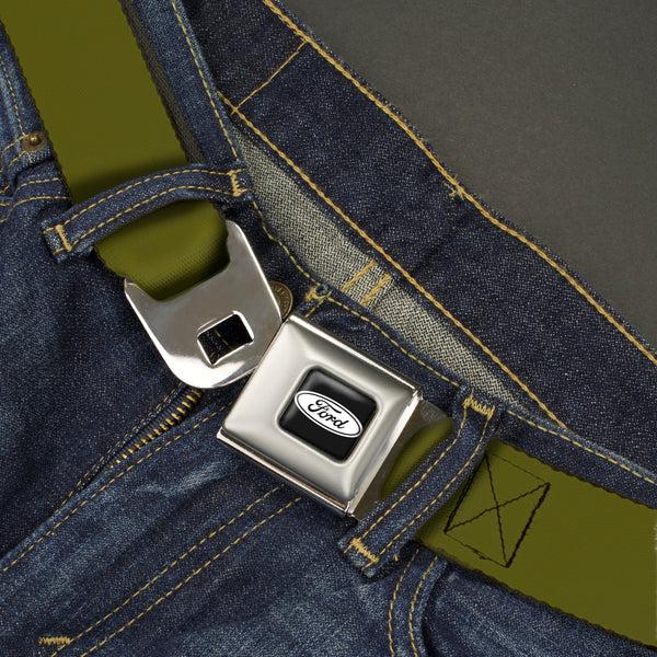 Buckle-Down Ford Emblem Seatbelt Belt - Olive Webbing