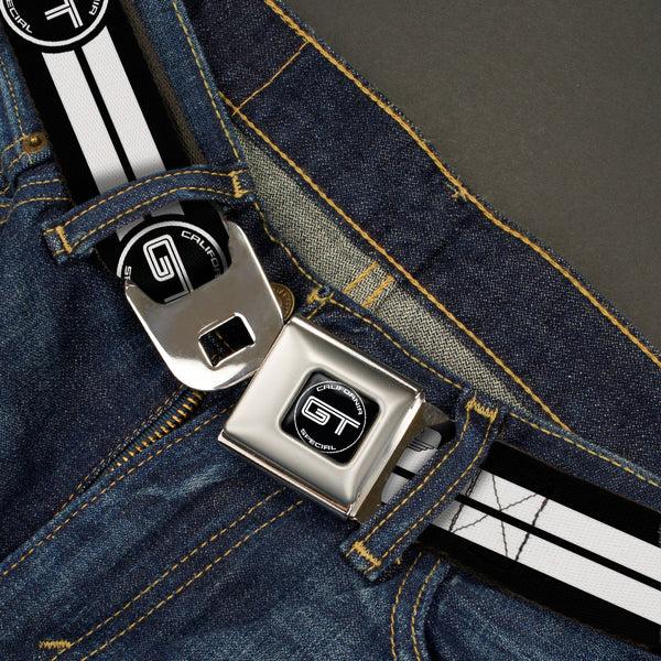 Buckle-Down Ford GT CALIFORNIA SPECIAL Emblem Full Color Black White Seatbelt Belt - Ford GT CALIFORNIA SPECIAL Emblem Stripe Black/White Webbing