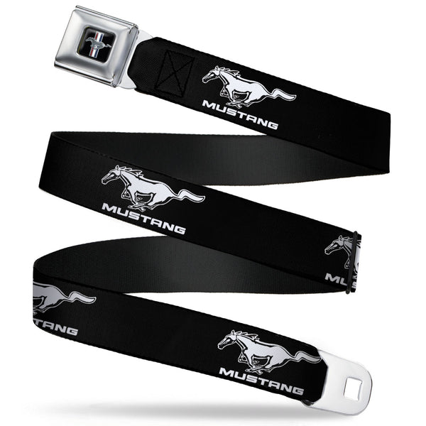Buckle-Down Ford Mustang Emblem Seatbelt Belt - Ford Mustang Black/White Logo REPEAT Webbing