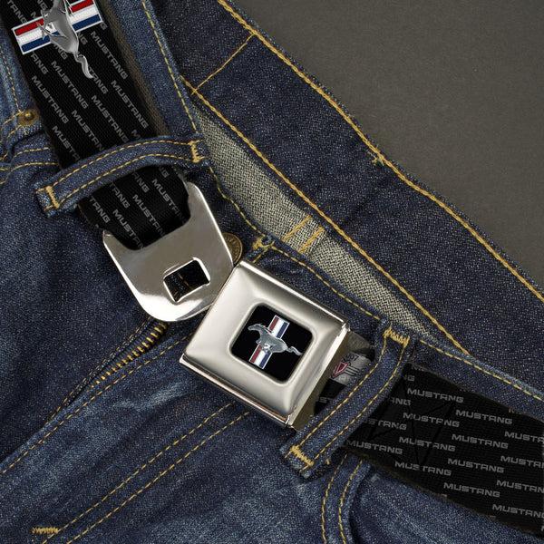 Buckle-Down Ford Mustang Emblem Seatbelt Belt - Ford Mustang W/Bars REPEAT W/Text Webbing