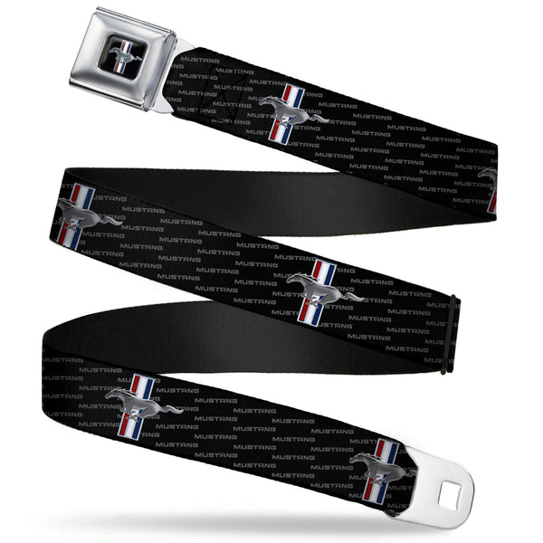 Buckle-Down Ford Mustang Emblem Seatbelt Belt - Ford Mustang w/Bars REPEAT w/Text Webbing