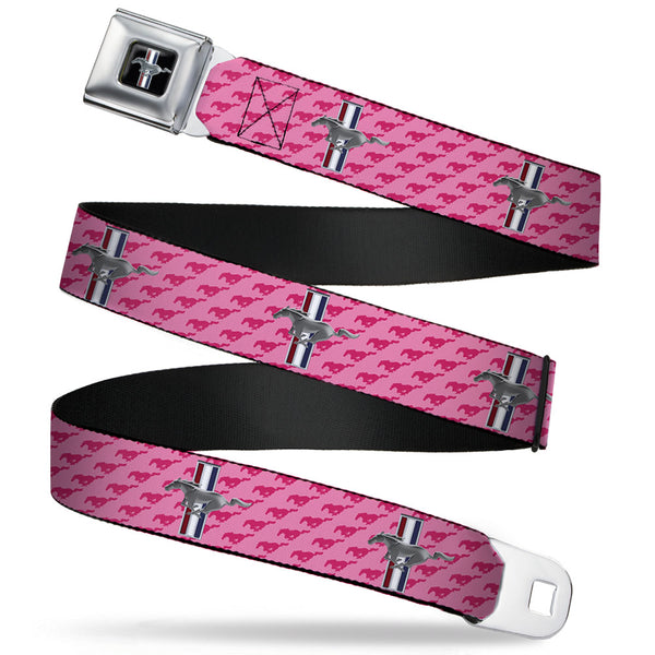 Buckle-Down Ford Mustang Emblem Seatbelt Belt - Ford Mustang w/Bars w/Text PINK LOGO REPEAT Webbing