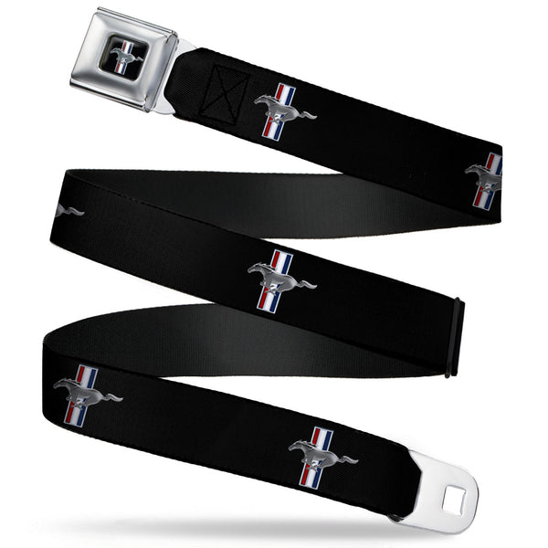Buckle-Down Ford Mustang Emblem Seatbelt Belt - Ford Mustang w/Bars Logo REPEAT Webbing